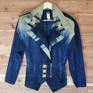 80s Vintage IIF Blazer & Skirt Power Suit Set, Size L/12, Navy Blue & Tan, Gold